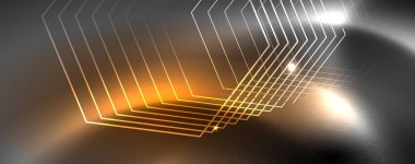 Parlak neon techno şablonu. Neon hatları arka plan, 80s tarzı lazer ışınları