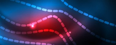 Mavi Neon renkli ışık arka planda pürüzsüz dalga hatları. Karanlık, parlak hareket, sihirli uzay ışık üzerinde parlayan soyut dalga