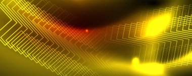 Neon parlayan techno hatları, Hi-Tech futuristik soyut arka plan şablonu, vektör