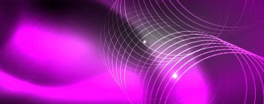 Parlak neon techno şablonu. Neon hatları arka plan, 80s tarzı lazer ışınları