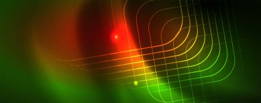 Techno parlayan arka plan, Neon ışık efektleri ve basit formları ile futuristik karanlık şablon, vektör