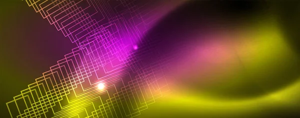 Techno parlayan arka plan, Neon ışık efektleri ve basit formları ile futuristik karanlık şablon, vektör — Stok Vektör