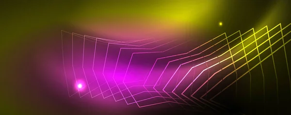Techno fundo brilhante, modelo escuro futurista com efeitos de luz de néon e formas simples, vetor — Vetor de Stock