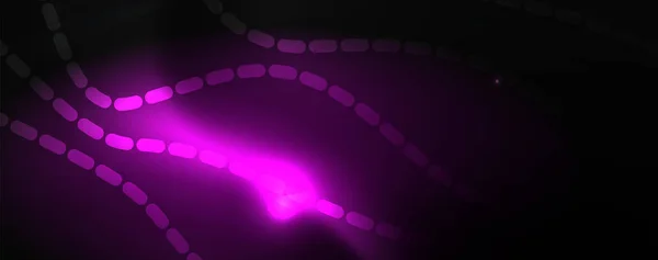 Karanlıkta dumanlı parlayan dalgalar. Neon renkli ışık ve dalgalı çizgiler ile koyu soyut arka plan. Vektör — Stok Vektör