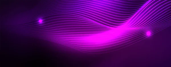 Neon vector wave lines abstrak background, magic futuristic techno design - Stok Vektor