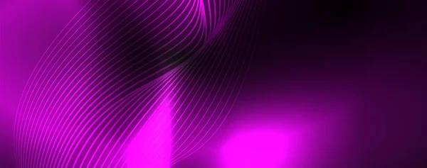 Rauchig glühende Wellen im Dunkeln. dunkler abstrakter Hintergrund mit neonfarbenem Licht und welligen Linien. Vektor — Stockvektor
