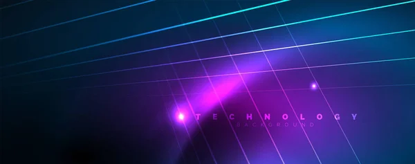 Neonblau leuchtende Linien, magische Energie Raum Licht Konzept, abstrakte Hintergrund Tapeten-Design — Stockvektor