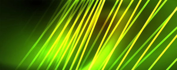 Luz de néon de cor brilhante com linhas, papel de parede abstrato, movimento brilhante, luz de espaço mágico. Techno fundo abstracto — Vetor de Stock