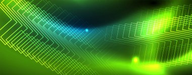 Neon parlayan techno hatları, Hi-Tech futuristik soyut arka plan şablonu, vektör