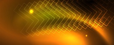 Techno parlayan arka plan, Neon ışık efektleri ve basit formları ile futuristik karanlık şablon, vektör