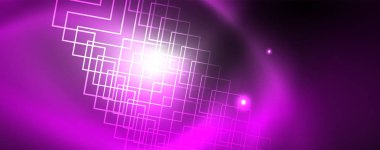 Parlak neon techno şablonu. Neon hatları arka plan, 80s tarzı lazer ışınları