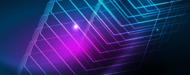 Neon parlayan techno hatları, Hi-Tech futuristik soyut arka plan şablonu, vektör