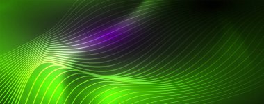Neon vektör dalga hatları soyut arka plan, sihirli futuristik techno tasarım