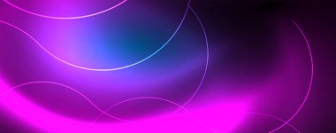 Dalgalar ve daireler ile trendy Neon mavi soyut tasarım. Neon ışık parlayan etkisi. Soyut Dijital arka plan.