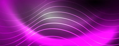 Parlak Neon ışıklar, bulanık sihirli Neon ışık kavisli hatları ile koyu soyut arka plan