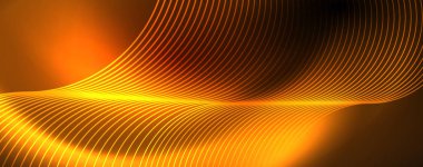 Parlak neon çemberler ve dalga hatları, parlayan parlak arka plan tasarım şablonu, dijital techno kavramı.