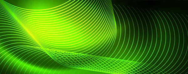 Modèle de lignes de néon brillant - aurores boréales rayonnant lignes floues. Style futuriste lueur néon années 80 disco club ou soirée techno gabarit — Image vectorielle