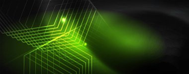 Parlak neon techno şablonu. Neon hatları arka plan, 80s tarzı lazer ışınları
