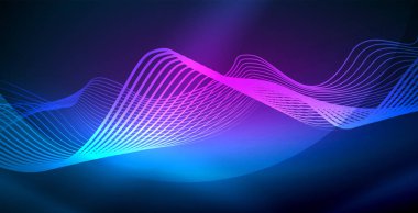 Koyu, parlak hareket, sihirli alan ışık parlayan soyut dalga. Vektör techno arka plan