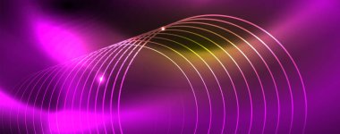 Techno parlayan arka plan, Neon ışık efektleri ve basit formları ile futuristik karanlık şablon, vektör