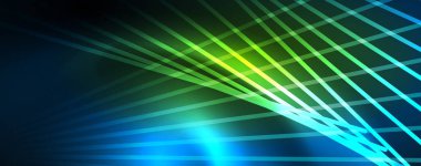 Neon mavi parlak çizgiler, sihirli enerji alanı ışık kavramı, arka plan duvar kağıdı tasarımı