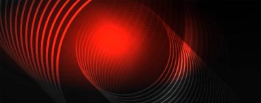 Parlak renkli neon ışıkları ve hatları ile koyu soyut arka plan. Arka planda parlayan