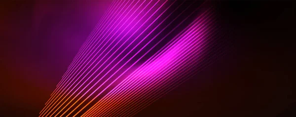 Cahaya neon warna cerah dengan garis, kertas dinding abstrak, gerakan mengkilap, cahaya ruang angkasa ajaib. Latar belakang abstrak Techno - Stok Vektor