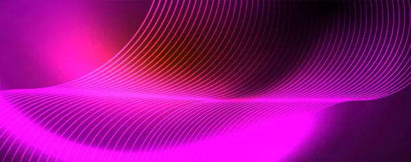 Círculos de néon brilhante e linhas de onda, brilhante modelo de design de fundo brilhante, conceito techno digital . —  Vetores de Stock
