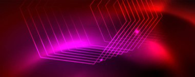 Neon parlayan techno hatları, Hi-Tech futuristik soyut arka plan şablonu, vektör