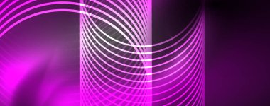 Parlak Neon ışıklar, bulanık sihirli Neon ışık kavisli hatları ile koyu soyut arka plan