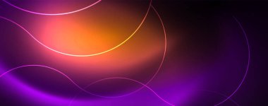 Parlak Neon ışıklar, bulanık sihirli Neon ışık kavisli hatları ile koyu soyut arka plan