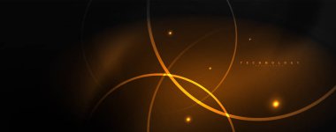 Parlak renkli neon ışıkları ve hatları ile koyu soyut arka plan. Arka planda parlayan