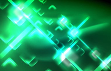 Bulanık efektler ile koyu arka planda Neon kare ve hat ışıkları