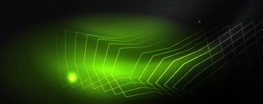 Parlak neon techno şablonu. Neon hatları arka plan, 80s tarzı lazer ışınları