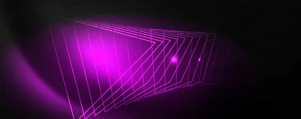 Zářivá neonová šablona techno. Neonové linie pozadí, laserové paprsky ve stylu 80. — Stockový vektor