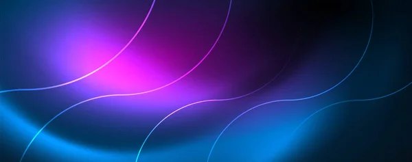 Trendy neon blauw abstract ontwerp met golven en cirkels. Neon licht gloeiend effect. Abstracte digitale achtergrond. — Stockvector