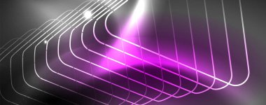 Parlak neon techno şablonu. Neon hatları arka plan, 80s tarzı lazer ışınları