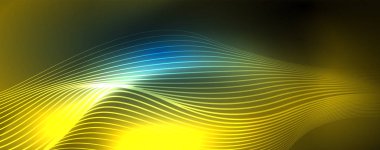 Mavi Neon renkli ışık arka planda pürüzsüz dalga hatları. Karanlık, parlak hareket, sihirli uzay ışık üzerinde parlayan soyut dalga