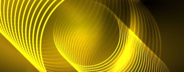 Parlak neon çemberler ve dalga hatları, parlayan parlak arka plan tasarım şablonu, dijital techno kavramı.