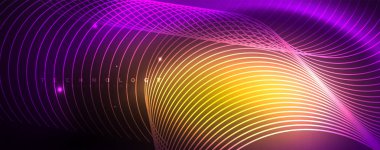 Parlak Neon ışıklar, bulanık sihirli Neon ışık kavisli hatları ile koyu soyut arka plan