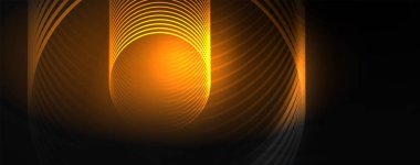 Parlak renkli neon ışıkları ve hatları ile koyu soyut arka plan. Arka planda parlayan