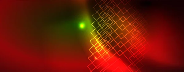Techno glödande bakgrund, futuristisk mörk mall med neonljus effekter och enkla former, vektor — Stock vektor