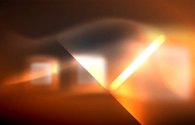 Bulanık efektler ile koyu arka planda Neon kare ve hat ışıkları