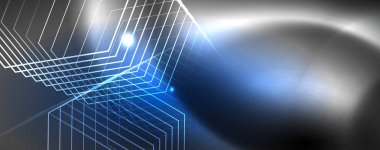 Parlak neon techno şablonu. Neon hatları arka plan, 80s tarzı lazer ışınları