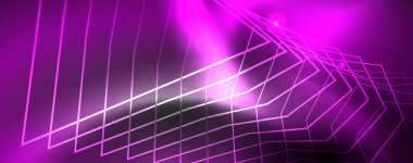 Parlak neon techno şablonu. Neon hatları arka plan, 80s tarzı lazer ışınları