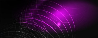 Parlak neon techno şablonu. Neon hatları arka plan, 80s tarzı lazer ışınları