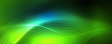 Mavi Neon renkli ışık arka planda pürüzsüz dalga hatları. Karanlık, parlak hareket, sihirli uzay ışık üzerinde parlayan soyut dalga