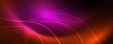 Parlak neon çemberler ve dalga hatları, parlayan parlak arka plan tasarım şablonu, dijital techno kavramı.