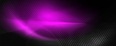 Parlak renkli neon ışıkları ve hatları ile koyu soyut arka plan. Arka planda parlayan