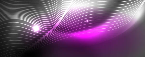 Linee d'onda vettoriale al neon sfondo astratto, magico design techno futuristico — Vettoriale Stock